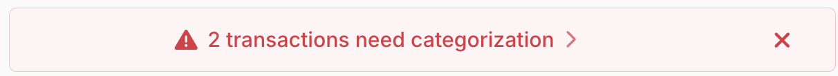 The “N transactions need categorization” alert banner