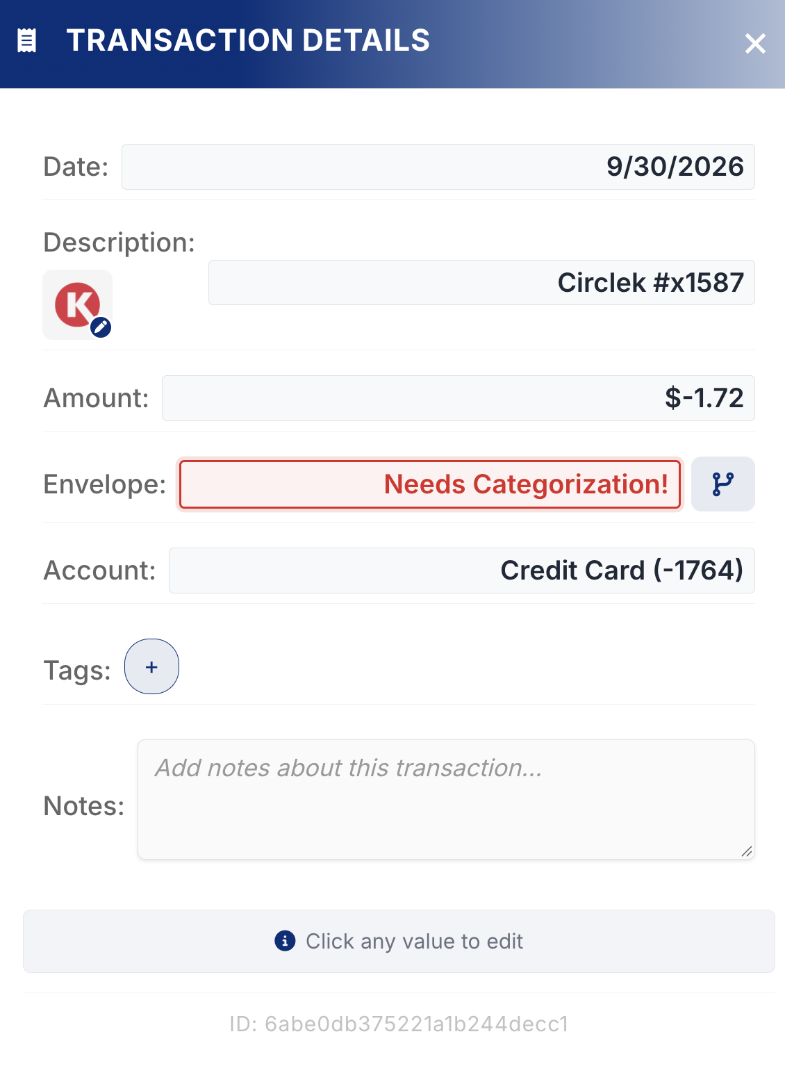The Transaction Details view