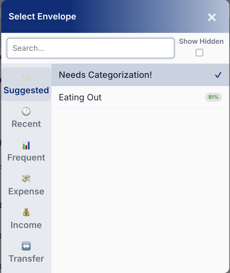 The Select Envelope picker