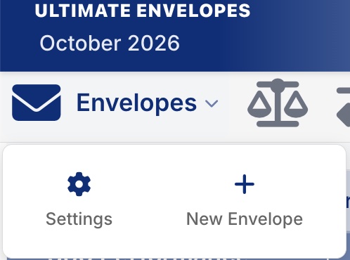 Envelopes tab menu open, showing Settings and New Envelope