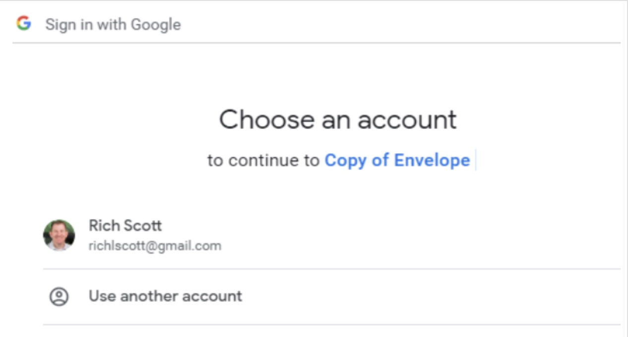 Google account picker to authorize the script