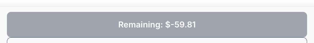Greyed-out Save button showing Remaining: $-59.81 because the split amounts don't add up yet