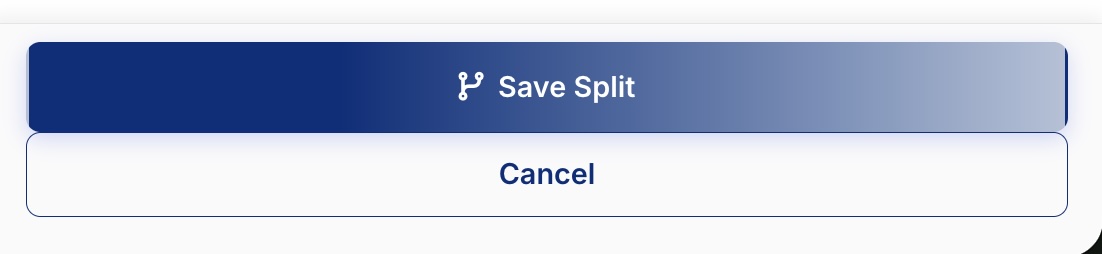 Active blue Save Split button once the split amounts add up to the original total
